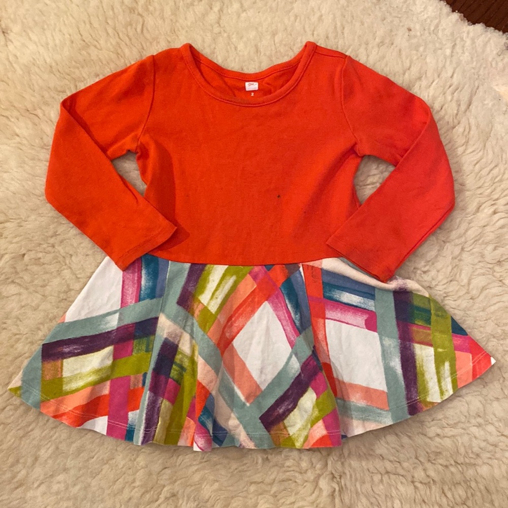 TEA Collection, 2T Red with Color splash skirt